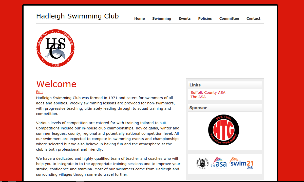 Screenshot of hadleighswimmingclub.co.uk